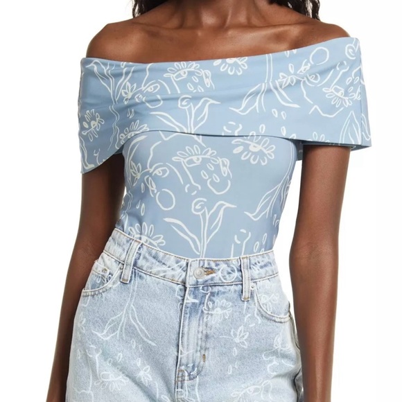 NWT CRISTINA MARTINEZ OFF THE SHOULDER BODYSUIT SIZE S - Picture 1 of 6